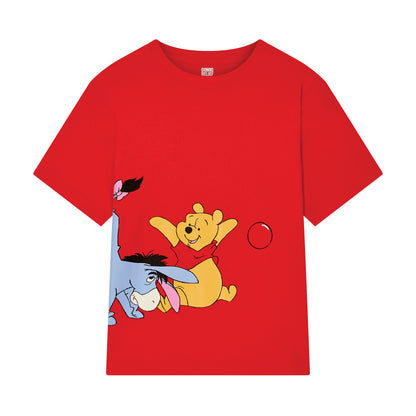 Kids Red Pooh & Friends Wrap Round Print T-⁠shirt